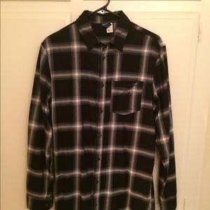 H&M Longline Drop Tail Button Up Plaid Shirt